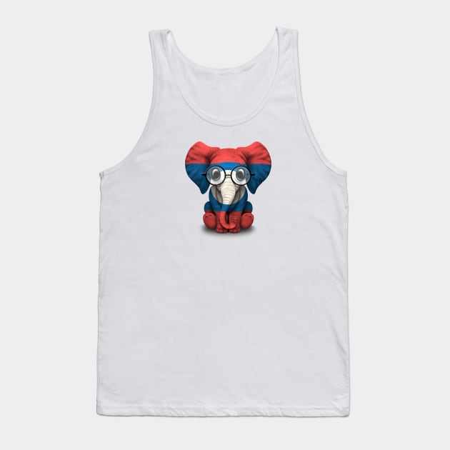 Baby Elephant with Glasses and Laotian Flag Tank Top by jeffbartels